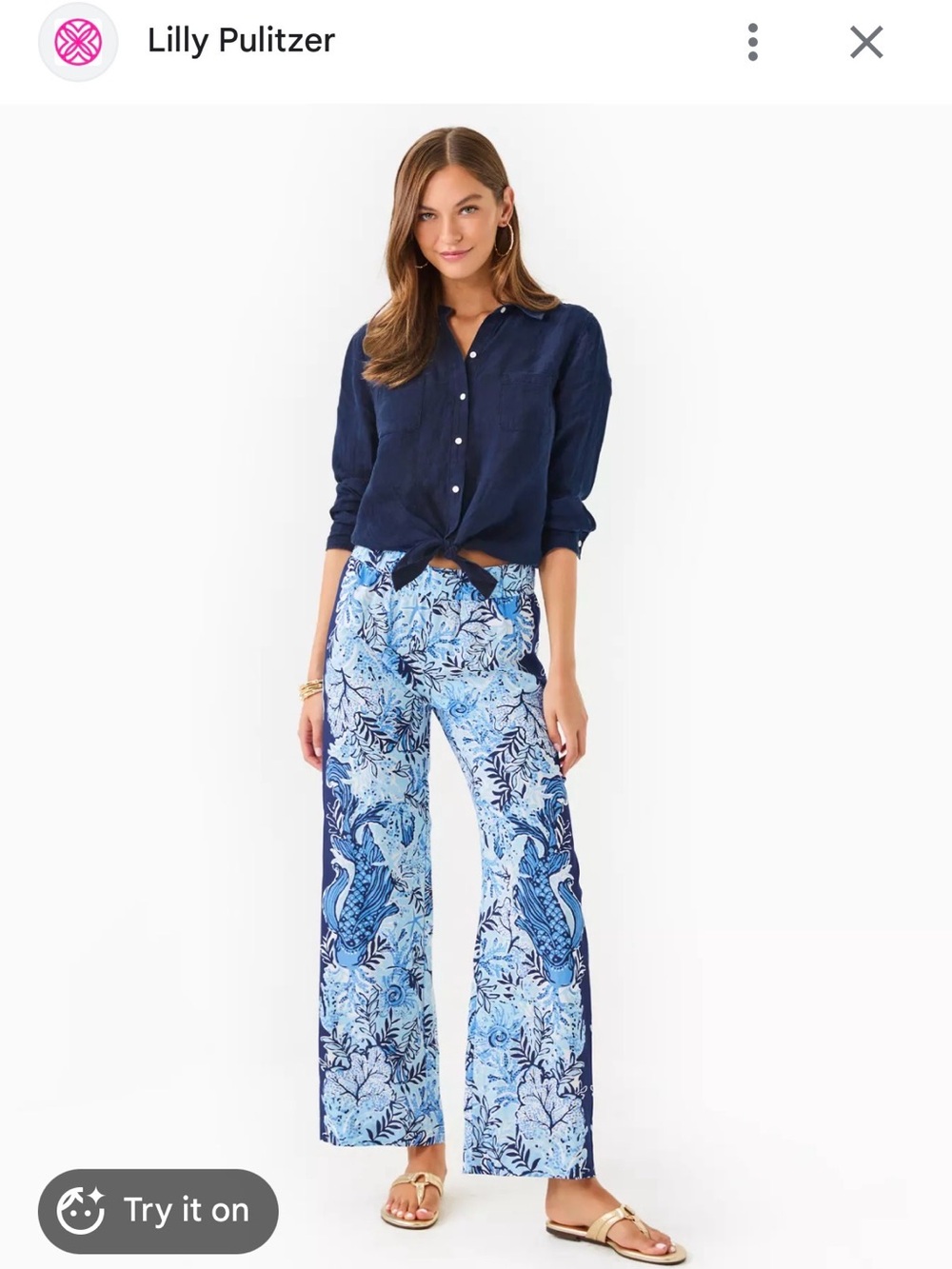 Lilly Pulitzer Bal Harbour Palazzo Pants Bonaire Blue Just a Little Koi XXL 29”